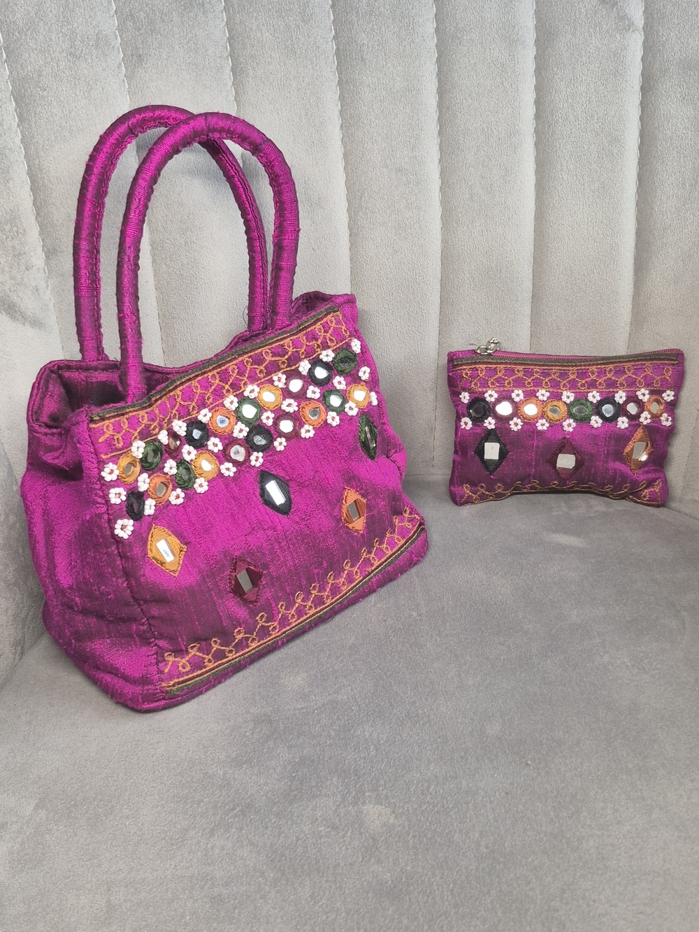Arizona Jean Company Magenta Embellished Tote with Matching Pouch